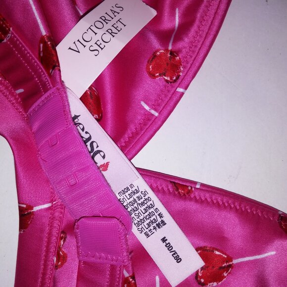 Victoria’s Secret Tease Bralette Bra Medium DD Pink Satin Lollipop Hearts Wirele - Picture 12 of 12